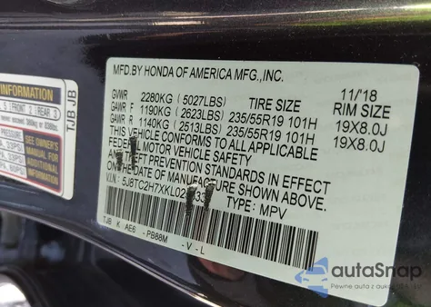 2019 Acura Rdx Advance Package z USA, uszkodzony, nr VIN 5J8TC2H7XKL025833